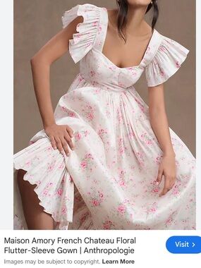 Maison Amory White Floral Maxi Dress with Pink Print